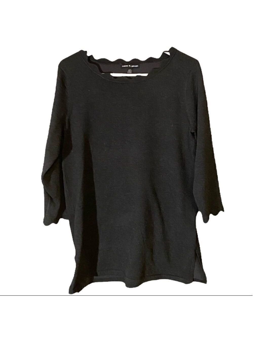 Cable & Gauge Pullover Scalloped Edge Neckline 3/4 Sleeve Size Large